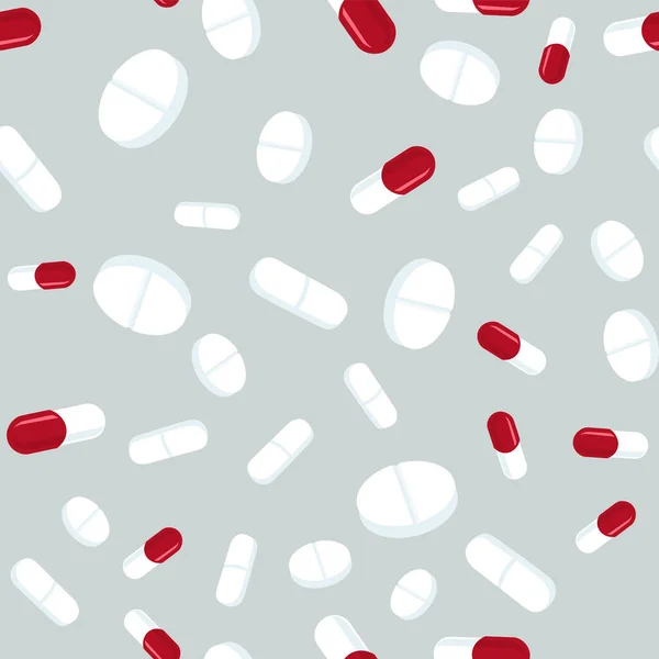 Píldoras Rojas Blancas Patrón Sin Costura Fondo Medicina Cápsulas Abstractas — Vector de stock