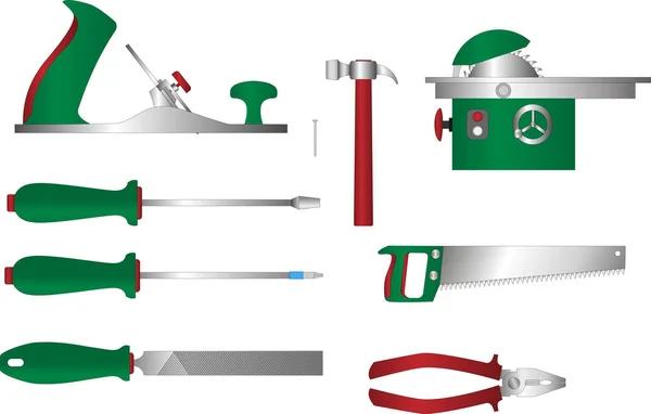 Ensemble d'outils vectoriels pour le travail du bois — Image vectorielle