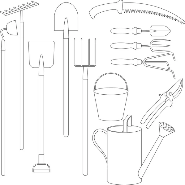 Векторный набор ручных инструментов для работы в саду — стоковый вектор