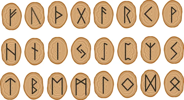 Vector set of runes on wooden plates — Stock Vector