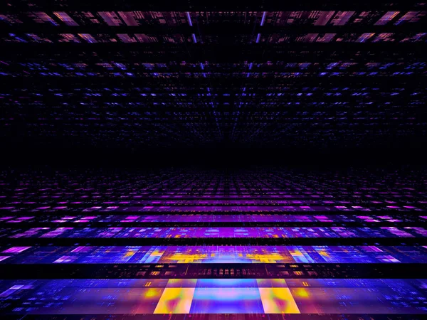 Basit neon parlayan perspektif arkaplanı - soyut dijital olarak oluşturulmuş 3d illüstrasyon