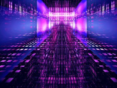 Soyut veri merkezi veya uzay istasyonu - dijital olarak oluşturulmuş 3d illüstrasyon