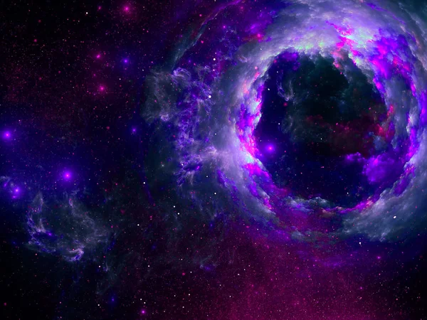 要旨ブラックホール-明るい多色空間背景-デジタル的に生成された3Dイラスト — ストック写真