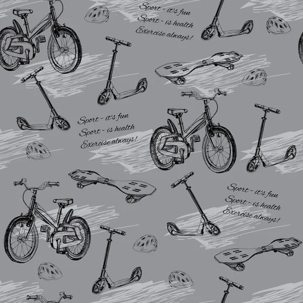 elle çizilmiş bebek bisiklet, skateb Dikişsiz desen çizimi