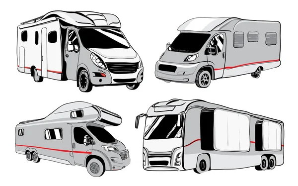 Auto's recreatievoertuigen Camper bestelwagens Caravans pictogrammen. — Stockvector