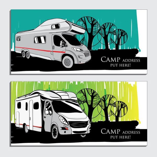 Araba eğlence araçları Camper Vans karavanlar çizimi — Stok Vektör