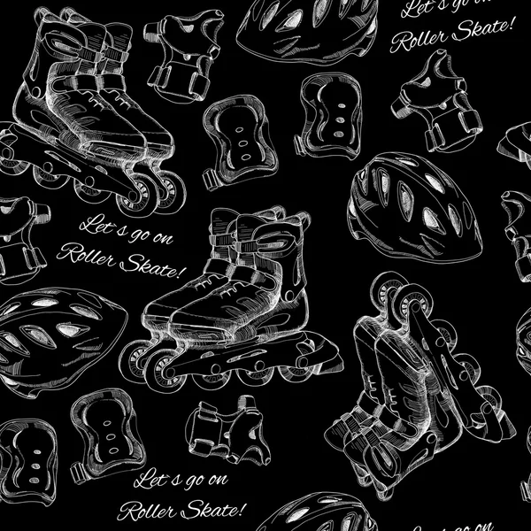 Ilustrasi gambar tangan pola mulus Roller Skates, menggulung Stok Ilustrasi 