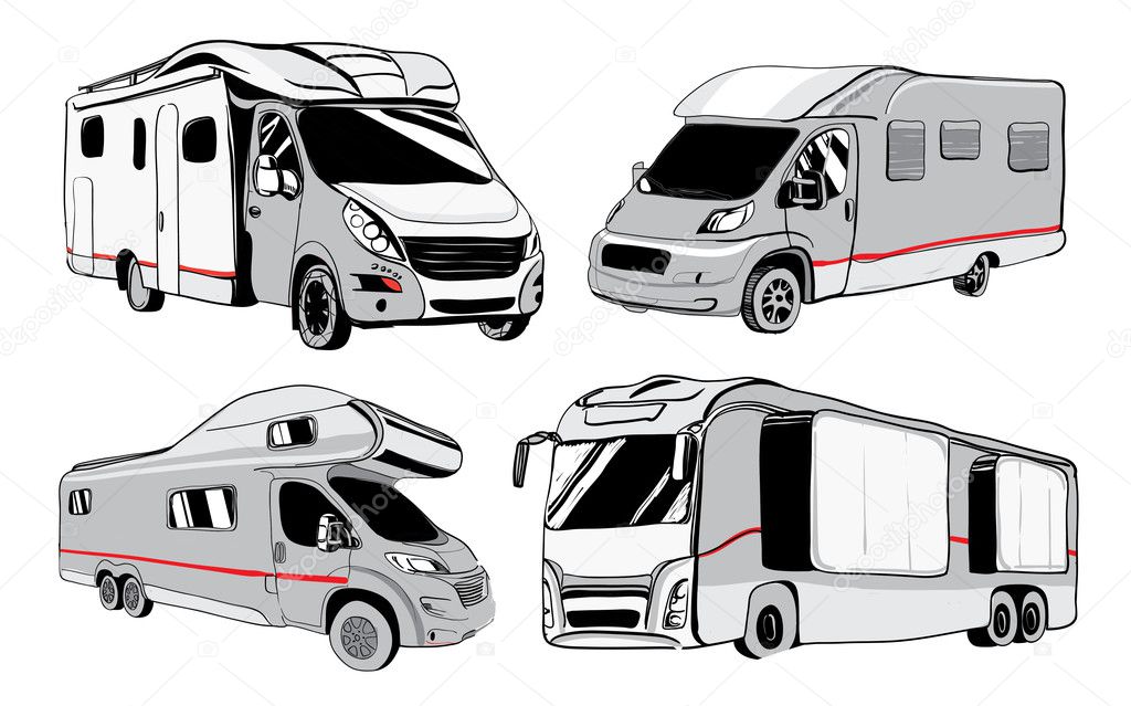 cars Recreational Vehicles Camper Vans Caravans Icons.