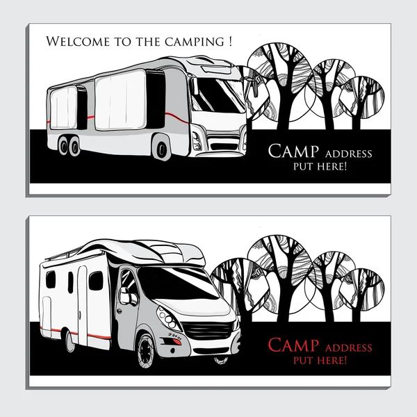 Araba eğlence araçları Camper Vans karavanlar çizimi — Stok Vektör