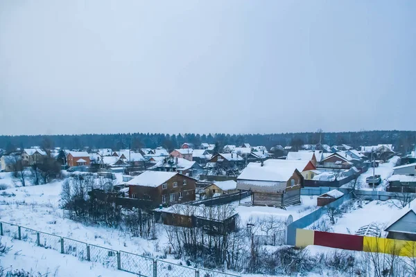 Winter Landscape Village Snow Sunrise — Stock Photo, Image