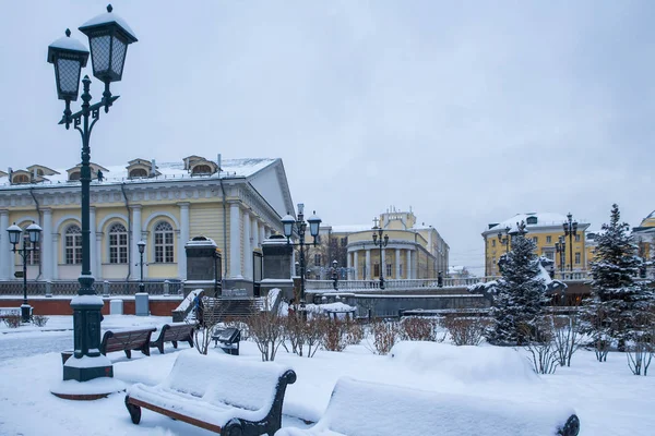 Зимний Облачный День Центре Москвы Заснеженный Парк — стоковое фото