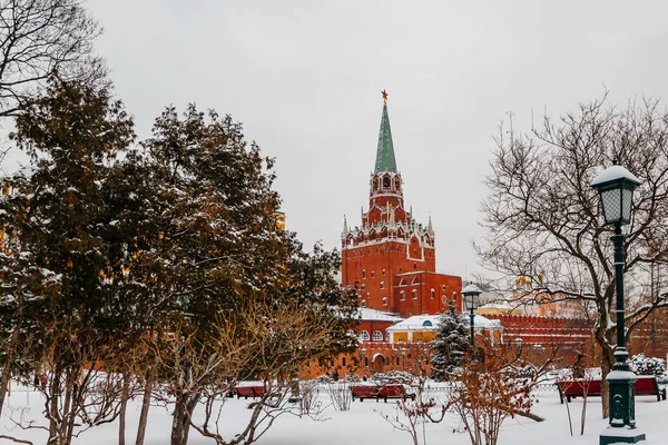 Zimní Oblačný Den Centru Moskvy Zasněžený Park — Stock fotografie