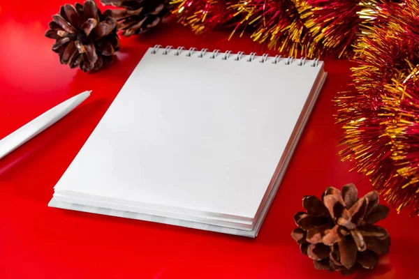 Blank Notebook Pen Background Christmas Decoration — Stock Photo, Image