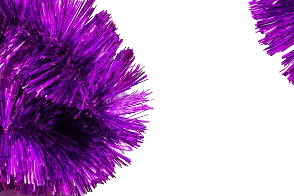 Новорічне Планування Фіолетова Блискуча Мішура Ізольована Білому Тлі — стокове фото