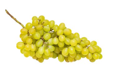 Beyaz arka planda bir demet olgun yeşil üzüm.