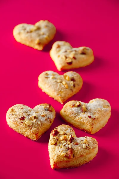 Biscoitos Forma Coração Para Dia Dos Namorados Fundo Rosa Biscoitos — Fotografia de Stock