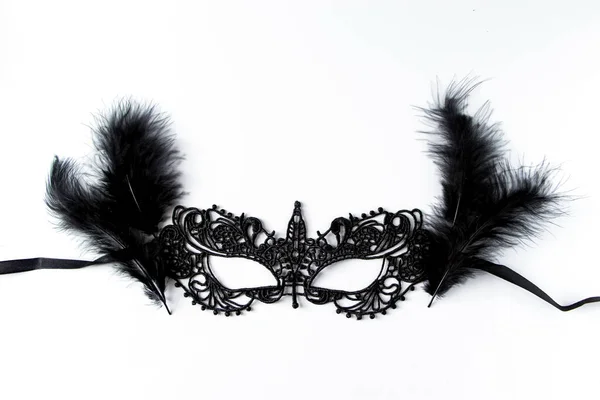 Beautiful Carnival Mask Black Lace White Background Black Lace Carnival — Stock Photo, Image