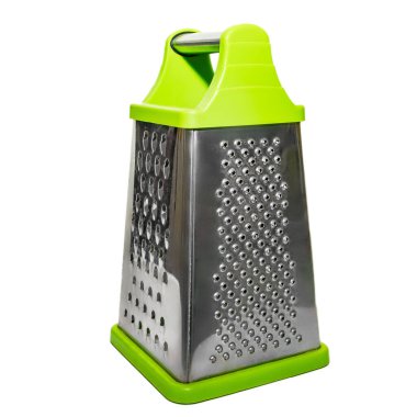 Beyaz arka planda izole edilmiş sebzeler için yeşil el rendesi