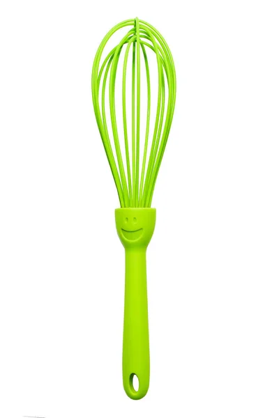 Green Silicone Culinary Whisk Whipping Isolated White Background — Stock Photo, Image