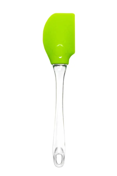 Beyaz Arkaplanda Izole Edilmiş Yeşil Silikon Pişirme Spatulası — Stok fotoğraf