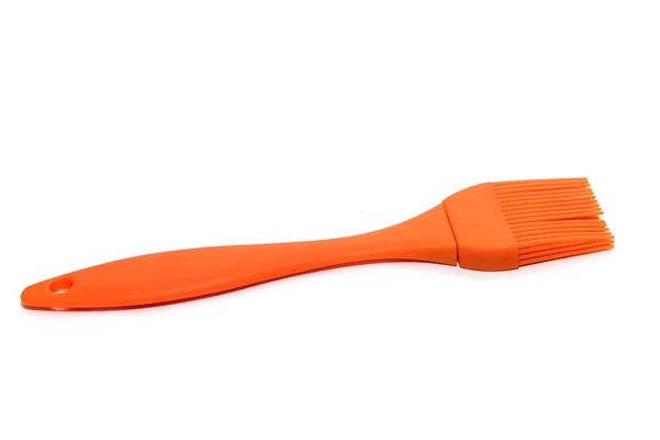 Orange Silikon Matlagning Borste Isolerad Vit Bakgrund — Stockfoto