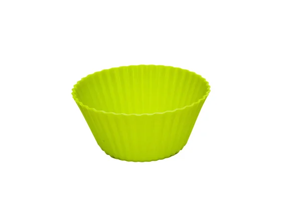 Groene Siliconen Cupcake Bakvorm Geïsoleerd Witte Achtergrond — Stockfoto