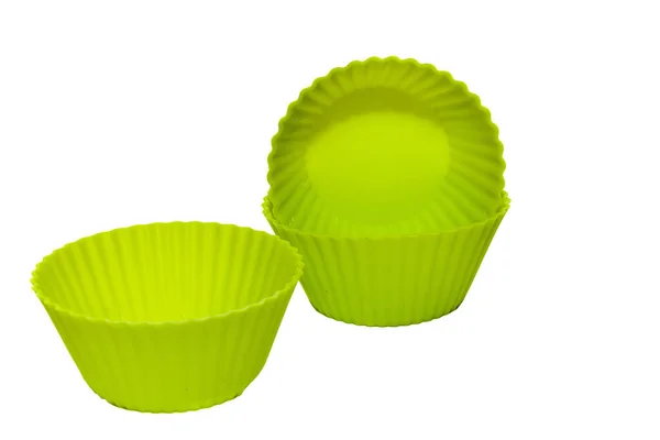 Groene Siliconen Cupcake Bakvorm Geïsoleerd Witte Achtergrond — Stockfoto