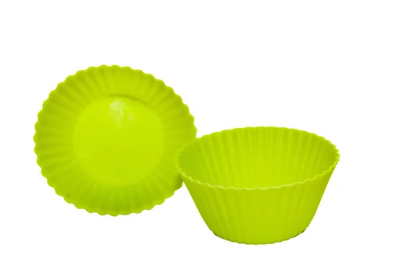 Green Silicone Cupcake Baking Dish Isolated White Background — Stock Photo, Image