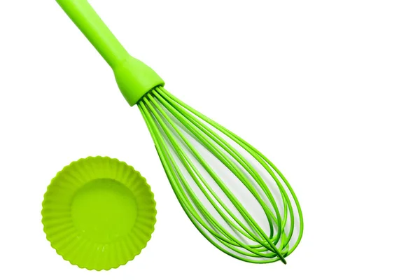 Набор Зеленый Силикон Приготовления Посуды Изолированы Белом Фоне — стоковое фото