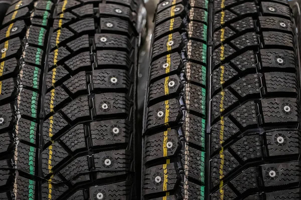 Texture New Winter Tires Car Closeup — Stock Photo, Image