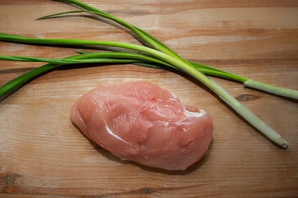 Filet Poulet Tomates Sur Une Planche Découper Processus Cuisson Close — Photo