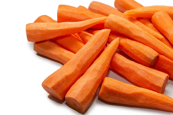 Muchas Zanahorias Peladas Cierran Sobre Fondo Blanco Verduras Para Una — Foto de Stock