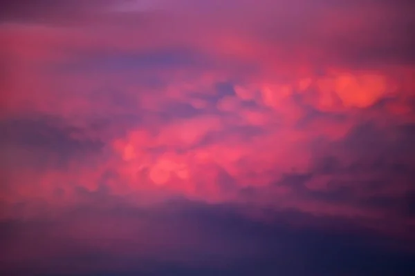 Beautiful pink sunset on the sky. Purple clouds in the sun. Blurred background for design. Selective focus.