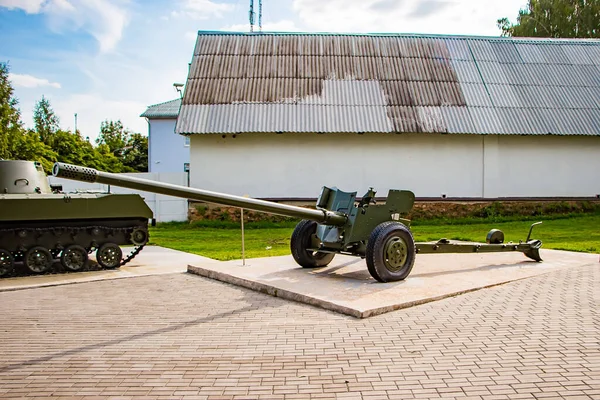 Exhibition of arms under the open sky. Tank of the second world war. Memorial complex in Nesvizh, Belarus.