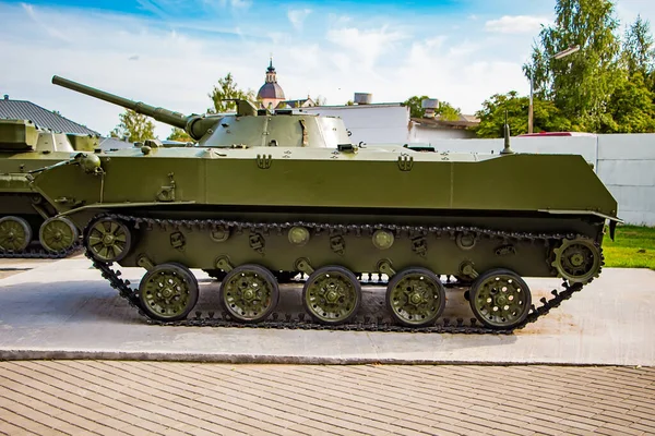 Exhibition of arms under the open sky. Tank of the second world war. Memorial complex in Nesvizh, Belarus.