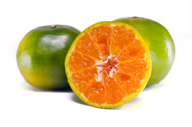 Orange fruit with half view isolated on white background clipart