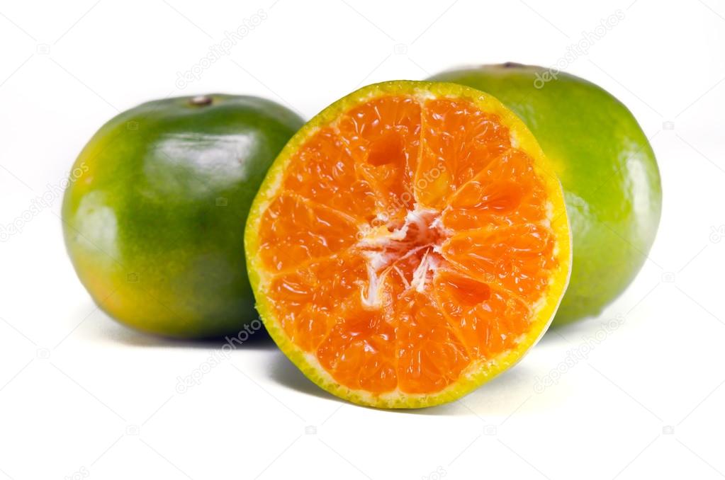 Orange fruit with half view isolated on white background