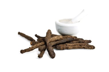 Star ot ya da Hypoxis aurea Lour. Beyaz backgro izole kök