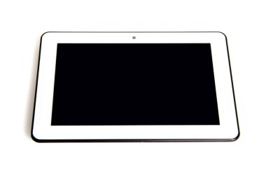Siyah ve beyaz modern dokunmatik tablet beyaz arkasında izole