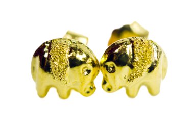 Altın kolye cameo küpe takı whit üzerinde izole domuz şeklinde