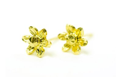 Altın kolye cameo küpe takı whit üzerinde izole çiçekli