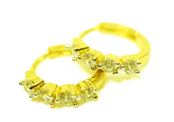 Zlatý přívěsek cameo náušnice šperky izolované na bílém — Stock fotografie