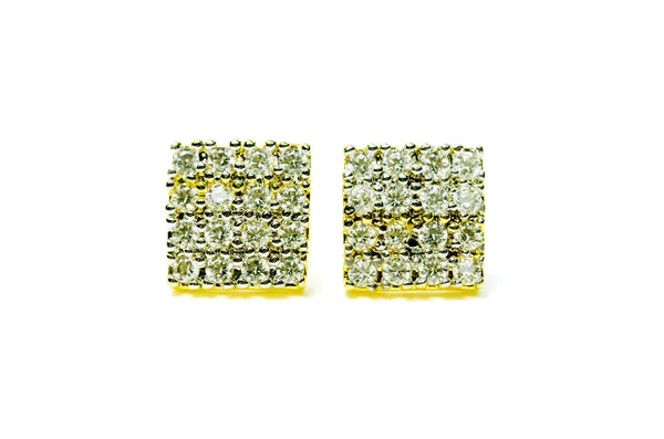 Золотой кулон камео серьги ювелирные изделия квадратный алмаз изолирован на WH — стоковое фото