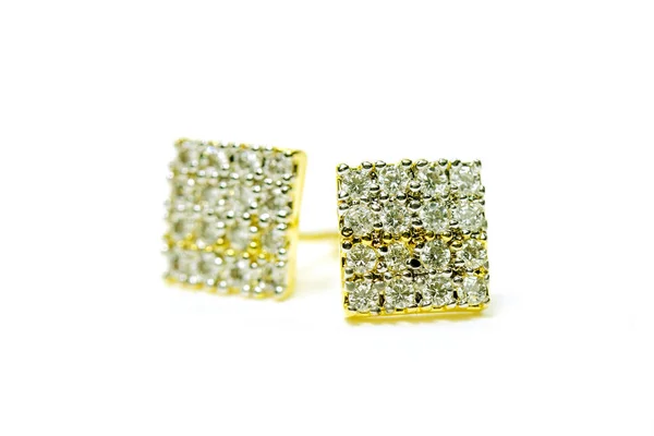 Сережки из золотой подвески в форме квадратного бриллианта изола — стоковое фото