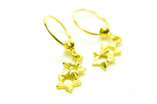 Pingente de ouro cameo brinco jóias estrela forma isolada no branco — Fotografia de Stock