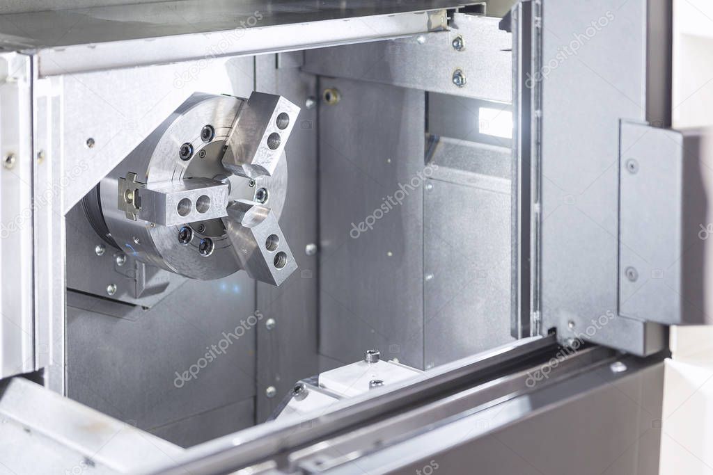 The CNC lath machine,close up to the head stock of CNC lath 
