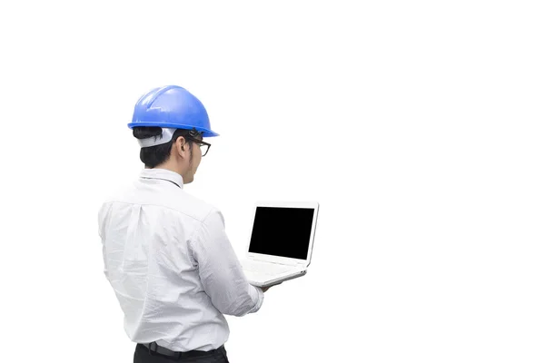 The isolate scene of engineer hold the laptop — Stock Photo, Image