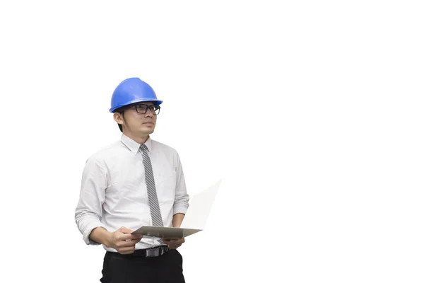 O engenheiro de construção segurar o papel — Fotografia de Stock