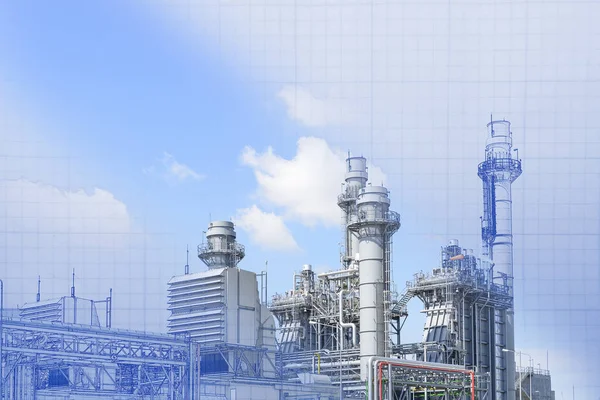 De abstracte scène van reële en blauwdruk van de elektriciteitscentrale — Stockfoto