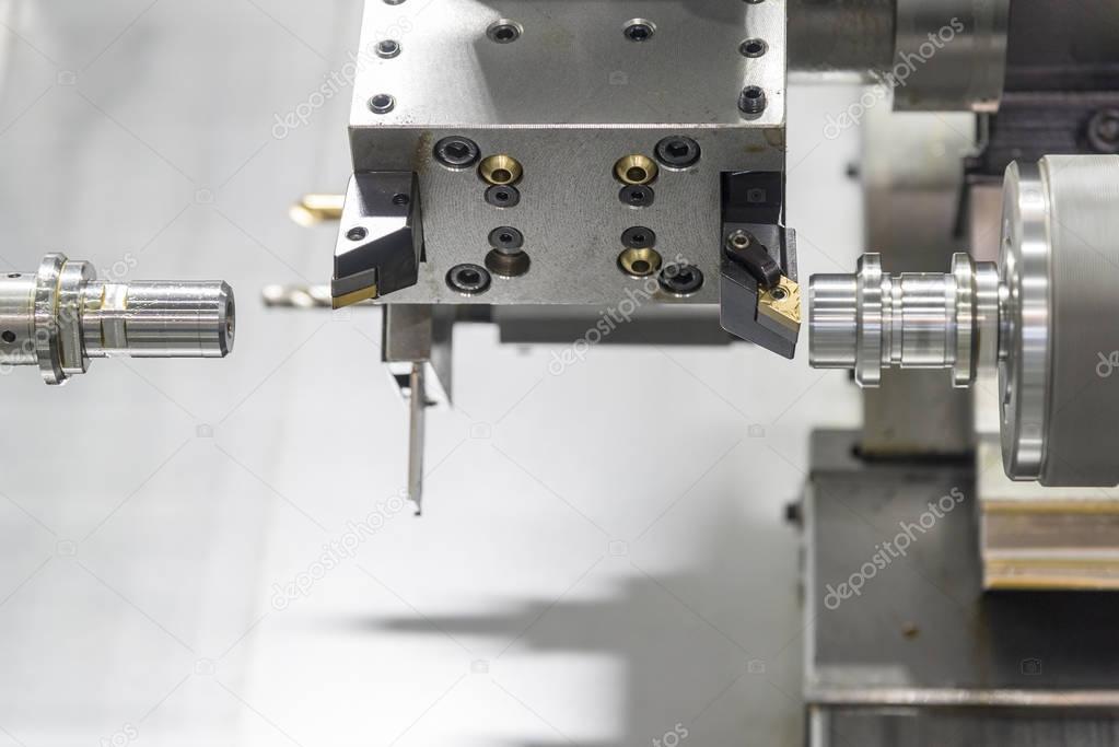 Close up of the CNC lathe jaw clamping  raw material